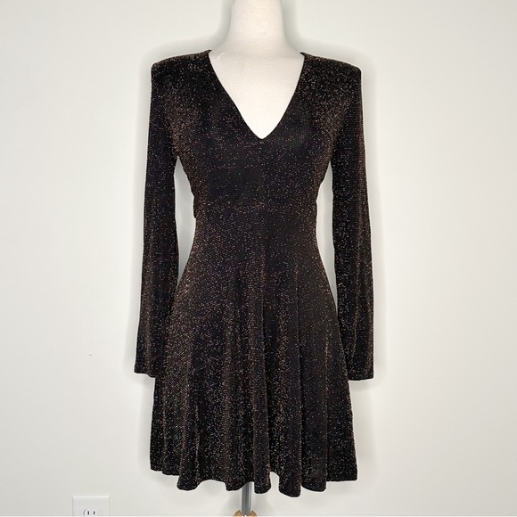 Express Black and Gold Sparkly Fit and Flare Dress - Picture 1 of 6